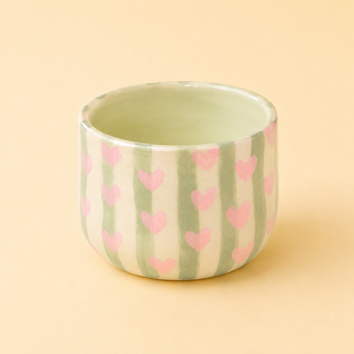 Handmade Heart Pattern Espresso Cup – Pastel Ceramic Coffee