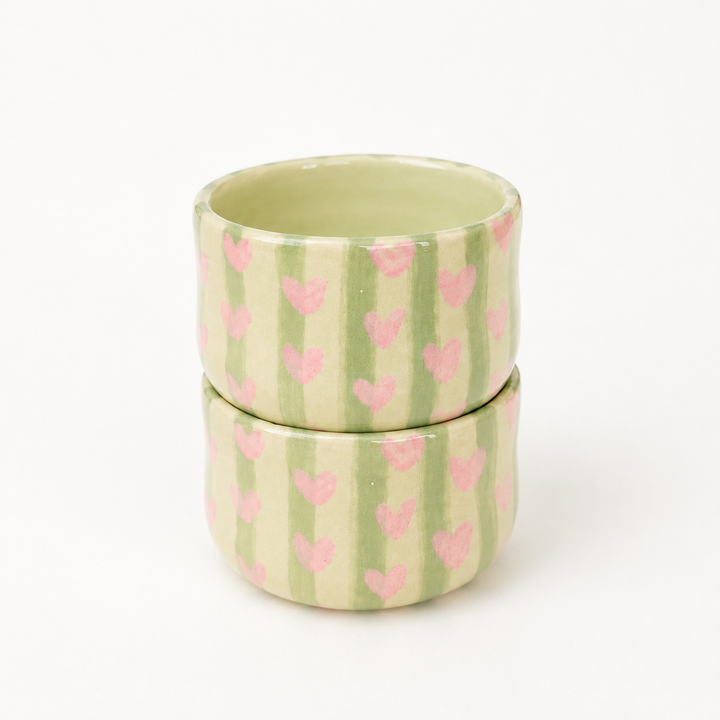 Handmade Heart Pattern Espresso Cup – Pastel Ceramic Coffee