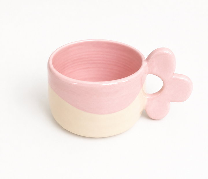 Flower Handle Handmade Ceramic Mug 350 ml Pastel Coffee Cup