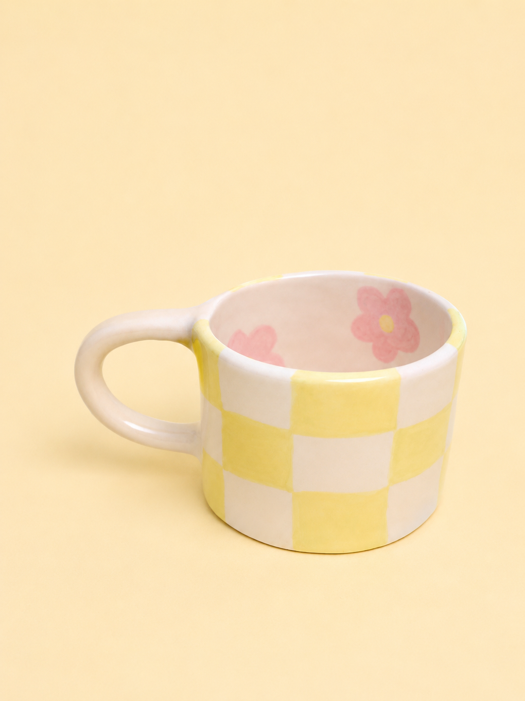 Michu Handmade Checkered with flowers Ceramic Mug 350 ml