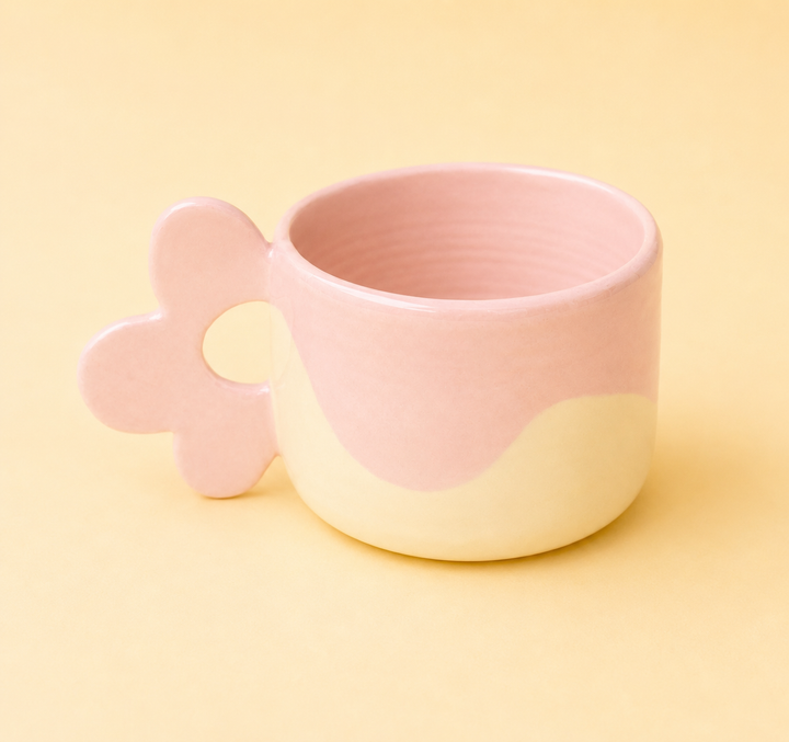 Flower Handle Handmade Ceramic Mug 350 ml Pastel Coffee Cup